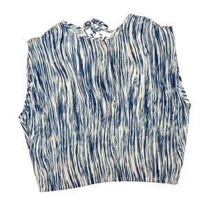 NWT Urban Revivo Pleated Blue White Swirl Boxy Sleeveless Open Back Top Medium 6